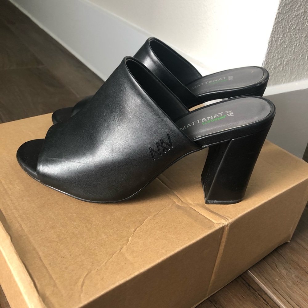 Matt & Nat Vegan Black Peep Toe Heeled Mules 38